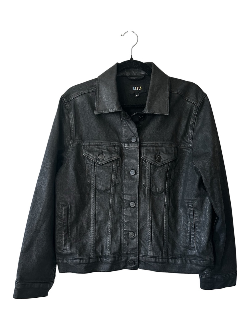 Rails Women's Black Mulholland Coated Denim Trucker Jacket Coat- Size Medium